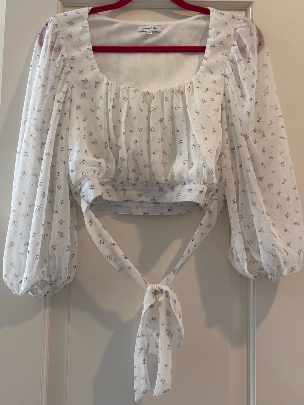 Smocked Tie-Back Floral Crop Top - White